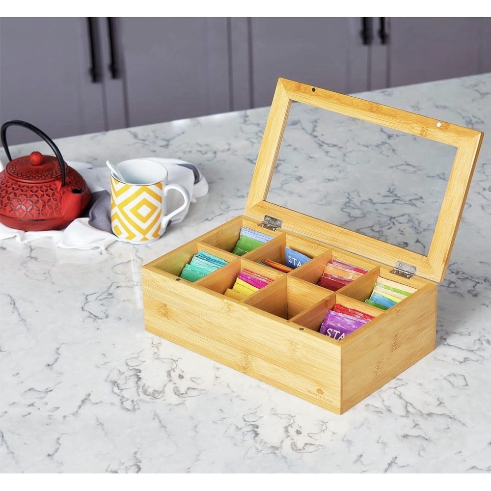 RoyalHouse Big Natural Bamboo Tea Storage Organizer 8 Compartments,